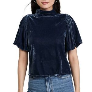 Free People Navy Velvet Blouse